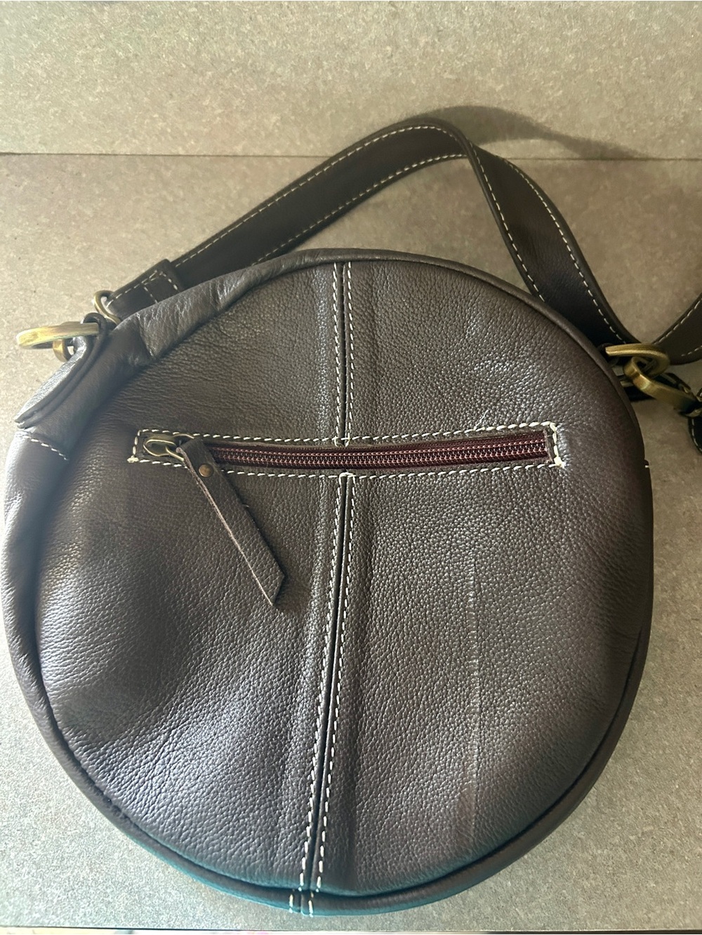 Round Cowhide Crossbody Bag in Brown - Picture 5 of 8